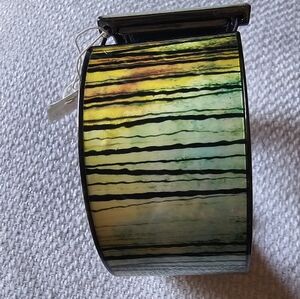 Striped Green and Yellow Cuff Bracelet